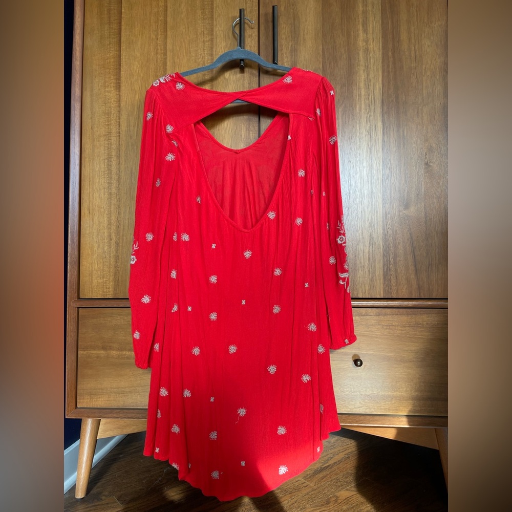 Free People Vibrant Red Long Sleeve Mini Dress - Picture 3 of 6